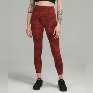 Lululemon Wunder Train High Rise Leggings 25" Ombre Red maroon logo print size 6
